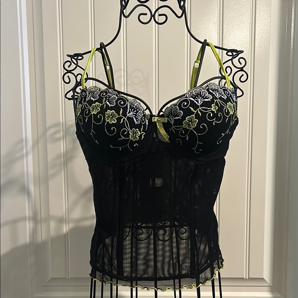 Black and Yellow Floral Lace Bustier